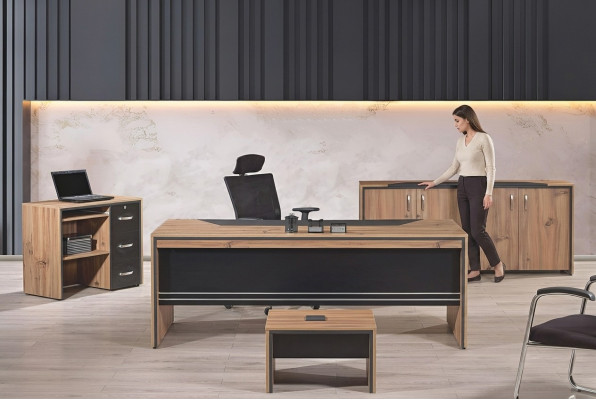 Office furniture study furniture desk set 4-piece wood black table