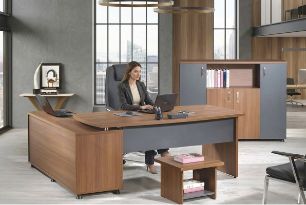 Group office corner desk study room furniture cabinet 3-piece wood brown