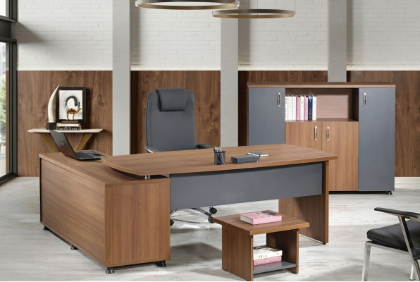 Group office corner desk study room furniture cabinet 3-piece wood brown