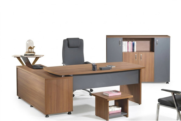 Group office corner desk study room furniture cabinet 3-piece wood brown