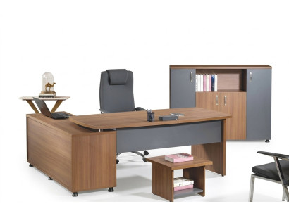 Group office corner desk study room furniture cabinet 3-piece wood brown