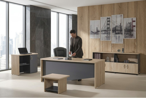 Complete office office furniture desk office office table set 4-piece wood gray