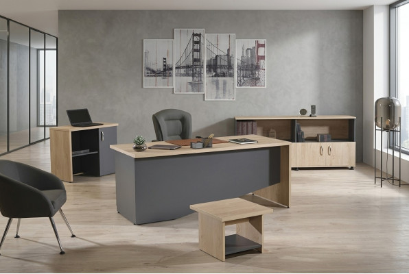 Office furniture set complete office desk set 4-piece wood gray office