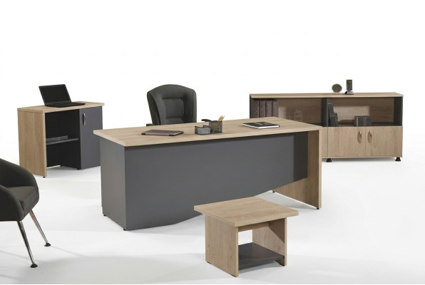 Office furniture set complete office desk set 4-piece wood gray office