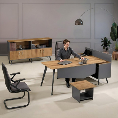 Office furniture set corner desk writing desk 3-piece wood brown office