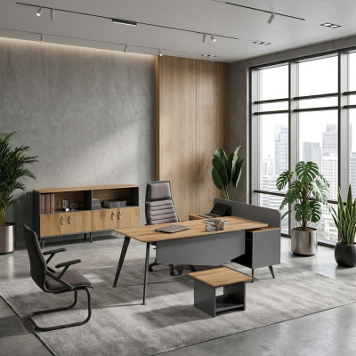 Office furniture set corner desk writing desk 3-piece wood brown office
