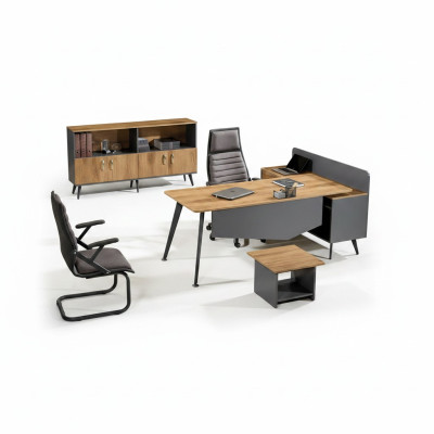 Office furniture set corner desk writing desk 3-piece wood brown office