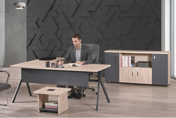 Complete office furniture corner office desk office desk set 3-piece wood gray