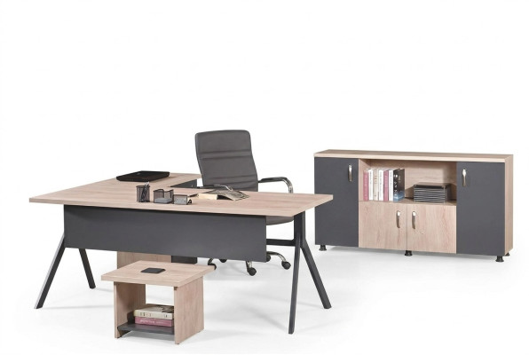 Complete office furniture corner office desk office desk set 3-piece wood gray