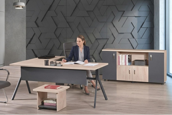 Work Desk Complete Office Office Furniture Corner Office Desk 3-piece Wood Set Gray