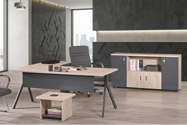 Work Desk Complete Office Office Furniture Corner Office Desk 3-piece Wood Set Gray