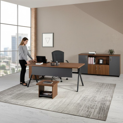 Home office furniture complete office corner desk set 3-piece wood gray table