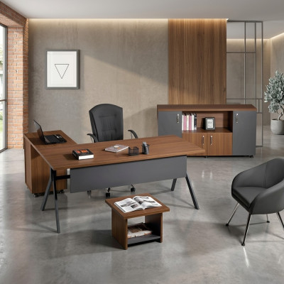 Home office furniture complete office corner desk set 3-piece wood gray table