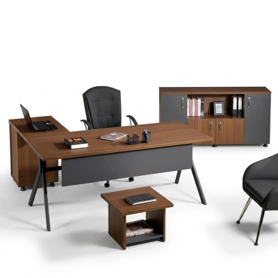 Home office furniture complete office corner desk set 3-piece wood gray table