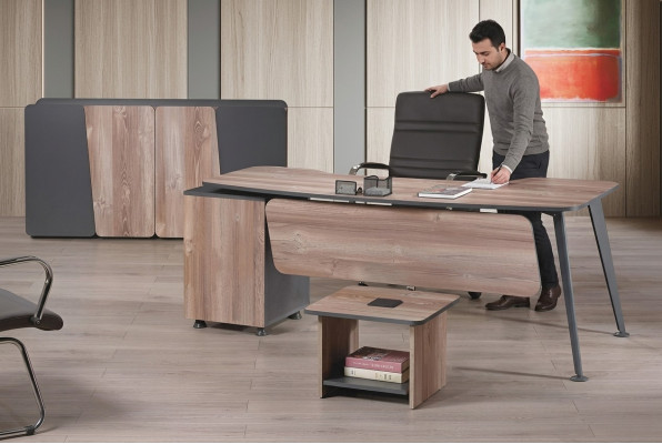 Furniture Office Study Furniture Desk Set 3-piece Wood Brown Table