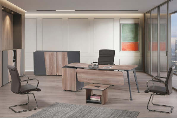 Furniture Office Study Furniture Desk Set 3-piece Wood Brown Table