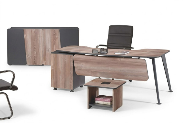 Furniture Office Study Furniture Desk Set 3-piece Wood Brown Table