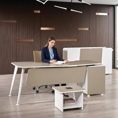Work desk complete office office furniture desk 3-piece wood set beige