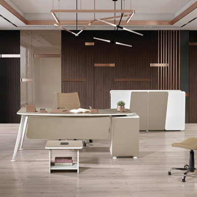 Work desk complete office office furniture desk 3-piece wood set beige
