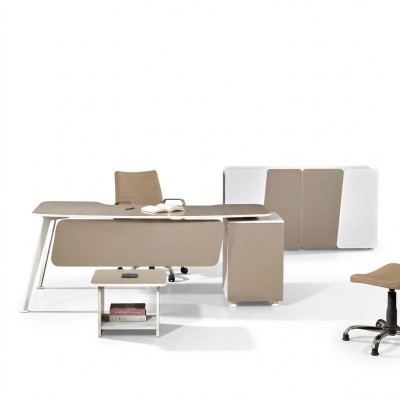 Work desk complete office office furniture desk 3-piece wood set beige