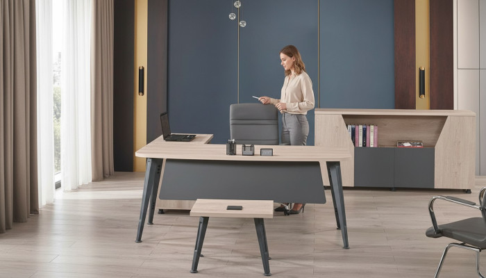 Furniture office study furniture corner office desk set 3-piece wood gray table