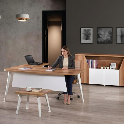 White Office Furniture Set 3-piece Corner Office Desk Complete Office Cabinet Wood Group