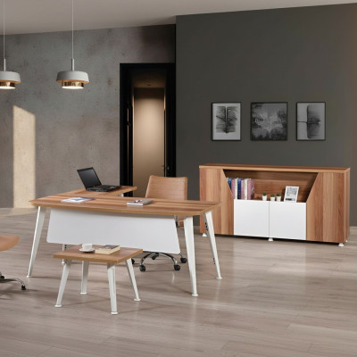 White Office Furniture Set 3-piece Corner Office Desk Complete Office Cabinet Wood Group