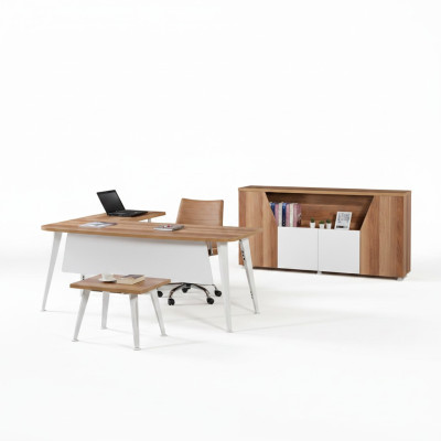 White Office Furniture Set 3-piece Corner Office Desk Complete Office Cabinet Wood Group