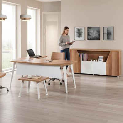 Office furniture complete office corner desk set 3-piece wood white table