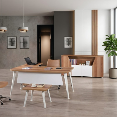 Office furniture complete office corner desk set 3-piece wood white table