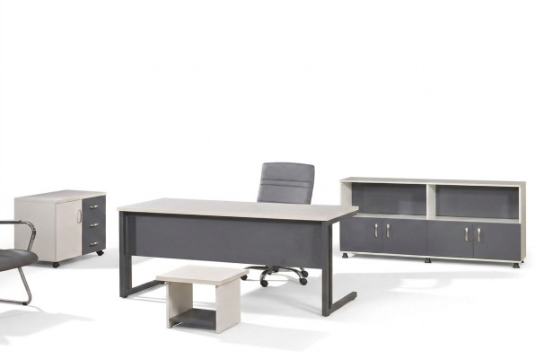 Computer furniture workstation office furniture desk 4-piece wood set gray