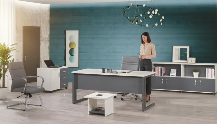 Work desk office furniture computer furniture desk 4-piece wood set gray