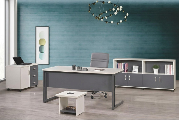 Work desk office furniture computer furniture desk 4-piece wood set gray