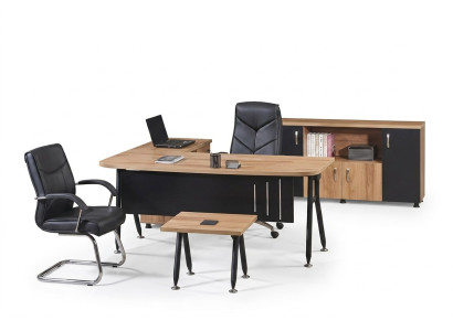 Corner office desk workstation complete office office furniture 3-piece wood set black
