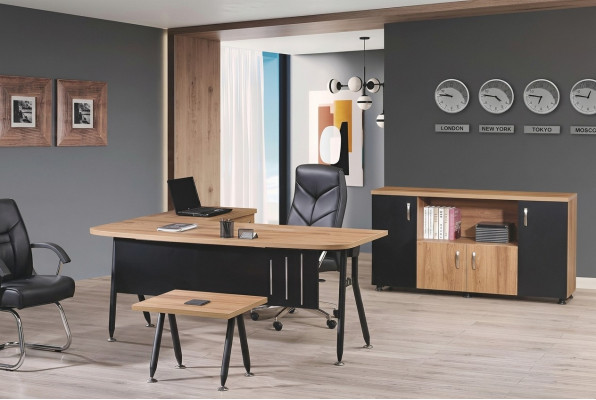 Group Office Corner Desk Office Furniture Cabinet 3-Piece Wood Black