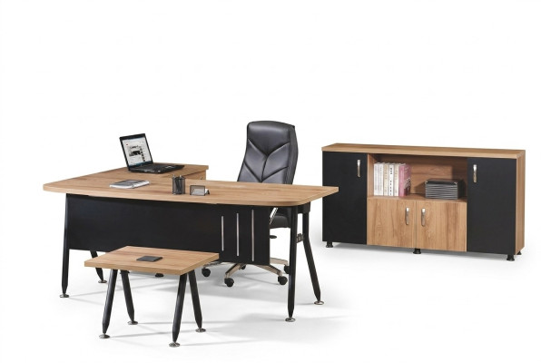 Group Office Corner Desk Office Furniture Cabinet 3-Piece Wood Black