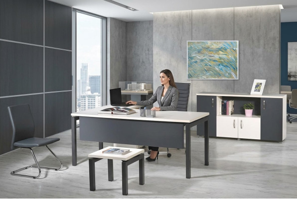 Complete Office Corner Desk Office Furniture 3-Piece Wood Set Gray Computer Furniture