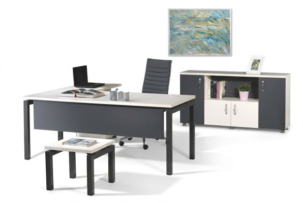 Complete Office Corner Desk Office Furniture 3-Piece Wood Set Gray Computer Furniture