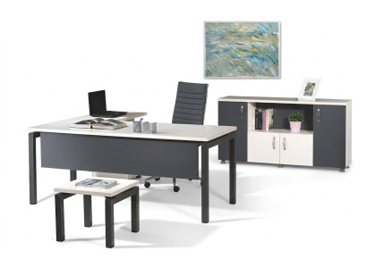 Complete Office Corner Desk Office Furniture 3-Piece Wood Set Gray Computer Furniture