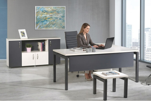 Office Furniture Gray Set 3-piece Corner Office Desk Complete Office Cabinet Wood Group