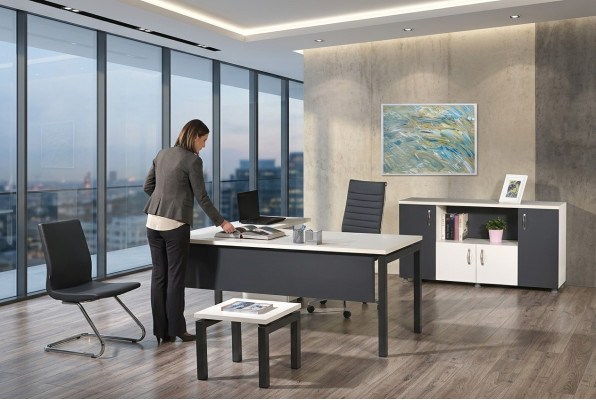 Furniture Office Home Office Furniture Corner Office Desk Set 3-Piece Wood Gray Table