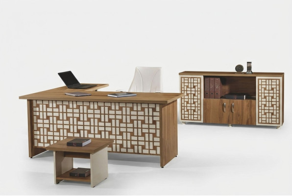 Group office corner desk study room furniture cabinet 3-piece wood brown