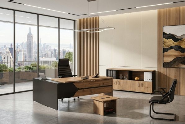Office computer furniture workstation office furniture desk 3-piece wood set brown