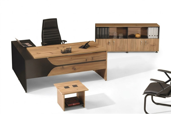 Office computer furniture workstation office furniture desk 3-piece wood set brown