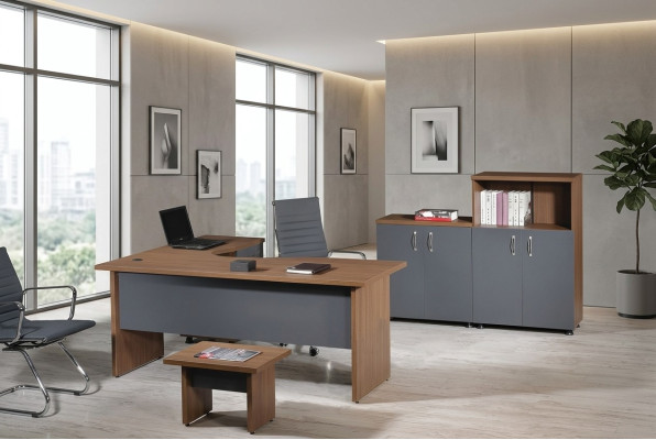 Complete office corner desk office furniture 4-piece wood set gray computer furniture
