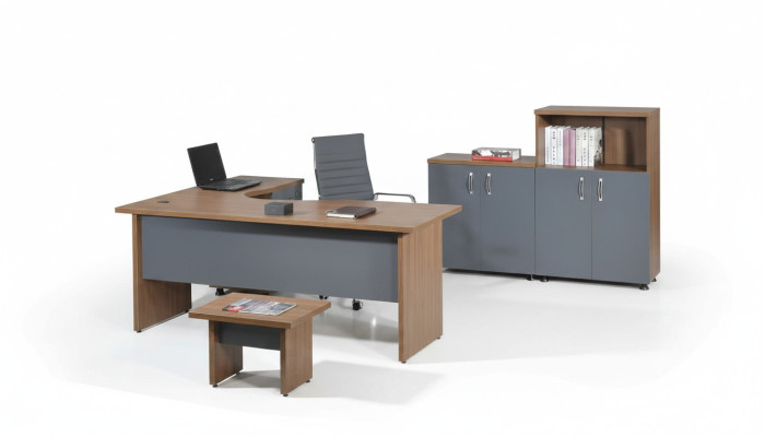 Complete office corner desk office furniture 4-piece wood set gray computer furniture