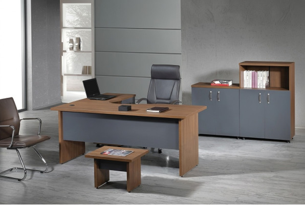Group office corner desk study furniture cabinet 4-piece wood gray