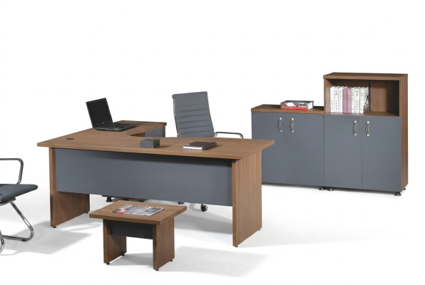 Group office corner desk study furniture cabinet 4-piece wood gray