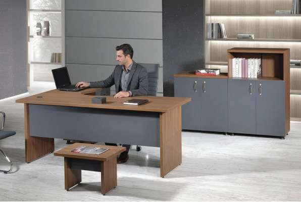Office suite corner desk study room furniture cabinet 4-piece wood gray