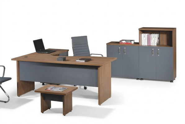 Office suite corner desk study room furniture cabinet 4-piece wood gray